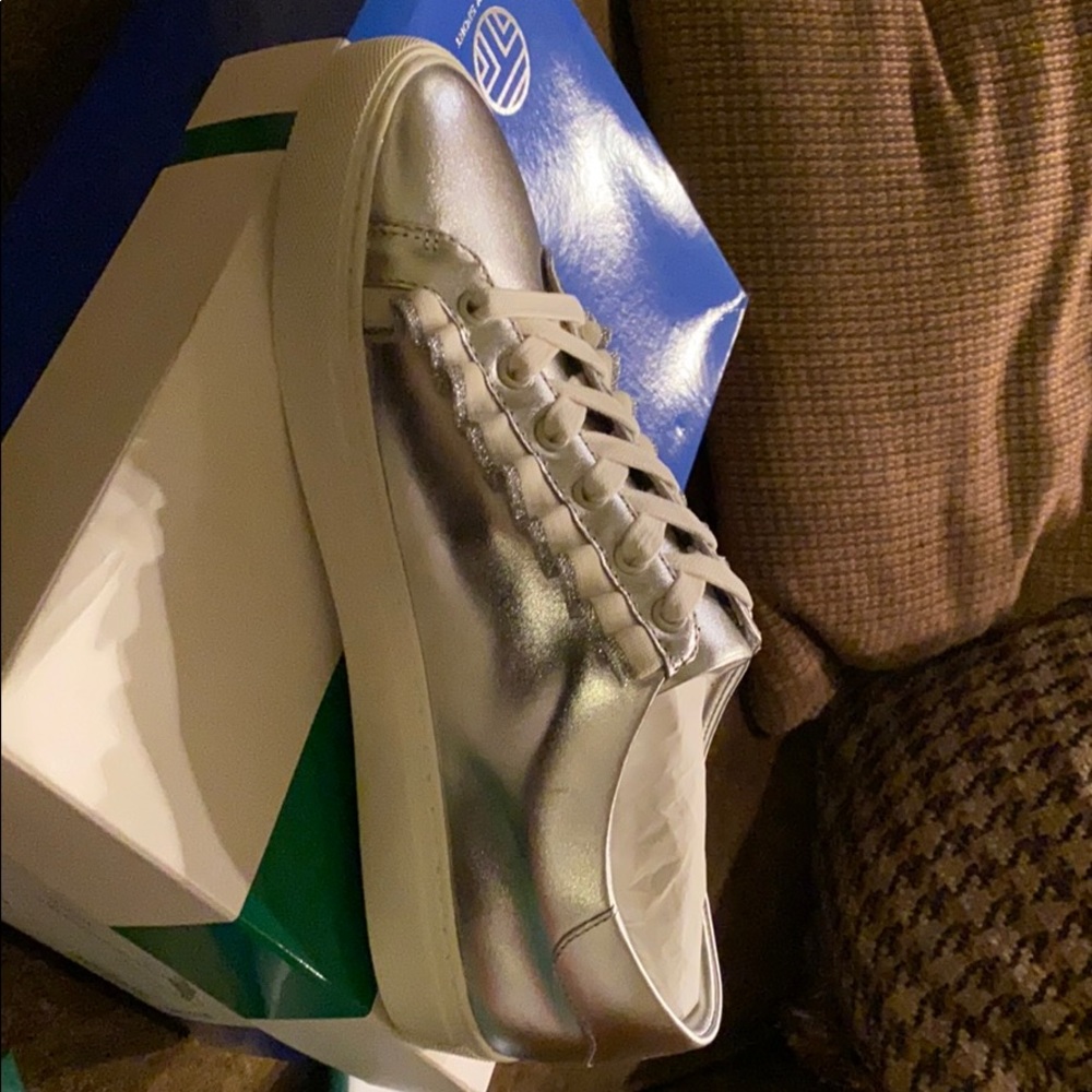 Tory Burch Silver Ruffle Sneakers